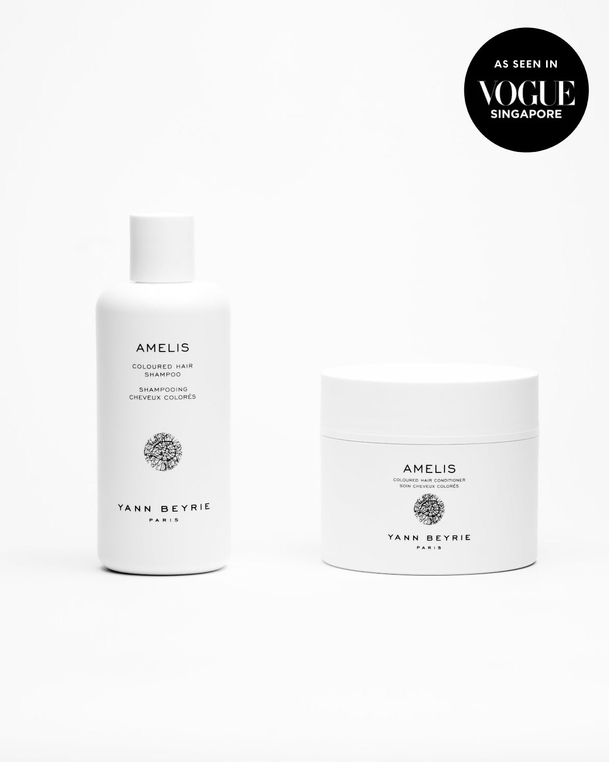 Yann Beyrie Paris Amelis coloured hair duo with shampoo and conditioner featured in Vogue Singapore