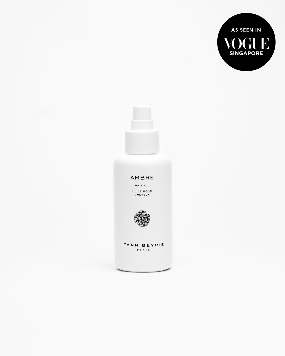 Yann Beyrie Paris Ambre hair oil bottle featured in Vogue Singapore
