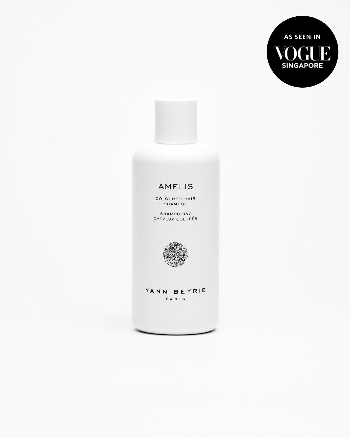 Yann Beyrie Paris Amelis coloured hair shampoo bottle featured in Vogue Singapore